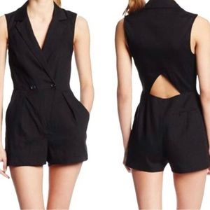 BCBGeneration V-neck Double-breasted Short Collared Cutout Fully Lined Romper